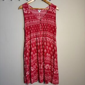 SONOMA Red Floral Print Sleeveless Shift Dress Large Boho Beach Hippie Pockets
